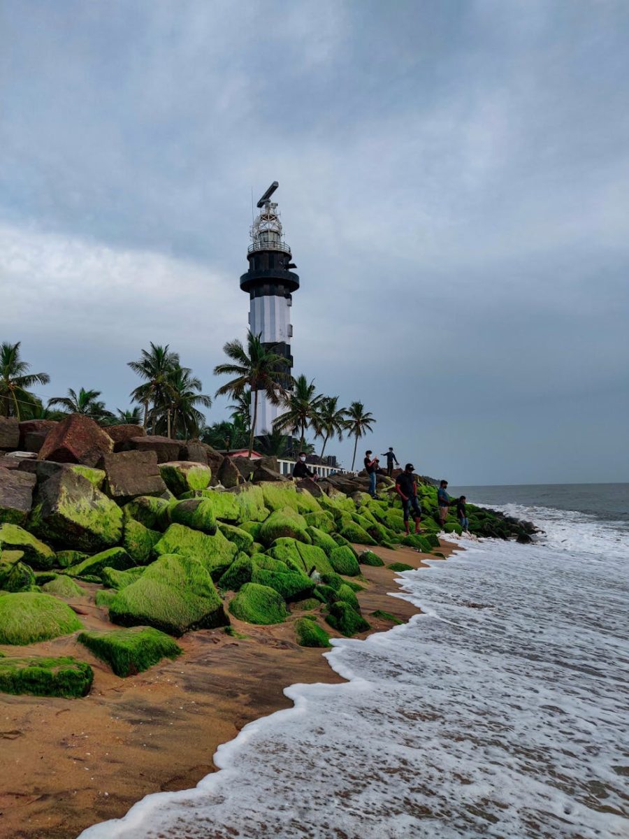 view of the beach and lighthouse of pondicherry india